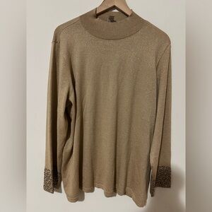 Chico’s Animal Ringtone wristsband Mock Neck Sweater SZ 4 US XXL Color Camel